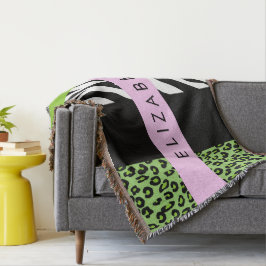 Leopard Print, Zebra tryck, Grönt, ditt namn Filt