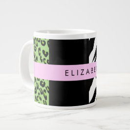 Leopard Print, Zebra tryck, Grönt, ditt namn Jumbo Mugg