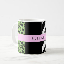 Leopard Print, Zebra tryck, Grönt, ditt namn Kaffemugg
