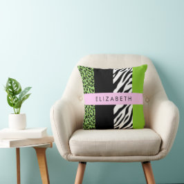 Leopard Print, Zebra tryck, Grönt, ditt namn Kudde