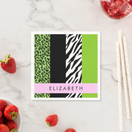 Leopard Print, Zebra tryck, Grönt, ditt namn Pappersservett