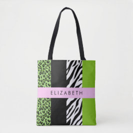 Leopard Print, Zebra tryck, Grönt, ditt namn Tygkasse