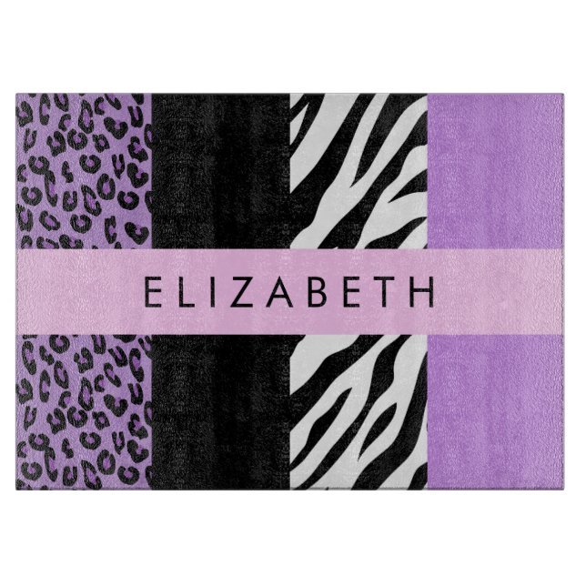 Leopard Print, Zebra tryck, Lila, ditt namn (Framsidan)