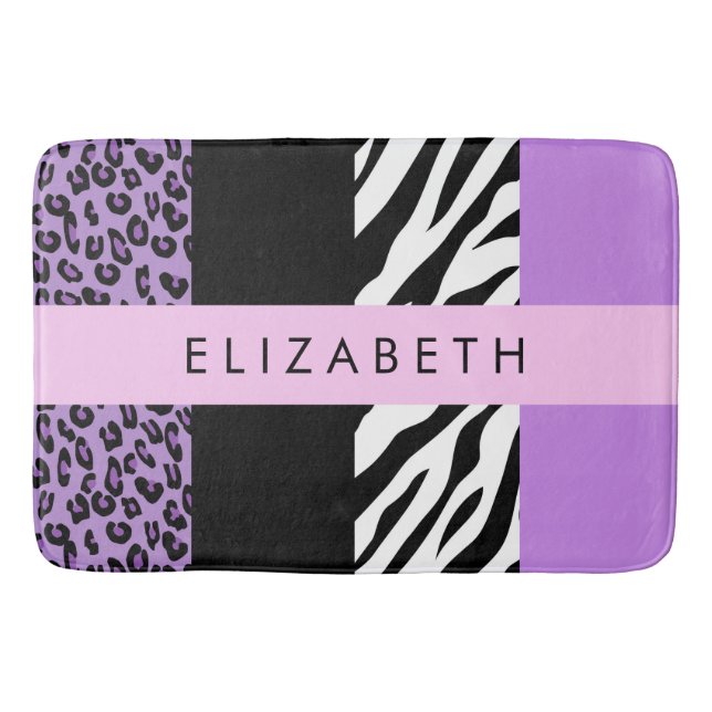 Leopard Print, Zebra tryck, Lila, ditt namn Badrumsmatta (Framsidan)