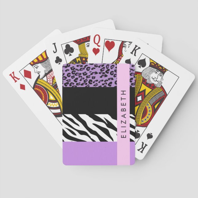 Leopard Print, Zebra tryck, Lila, ditt namn Casinokort (Baksidan)