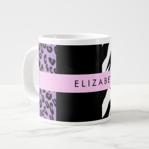 Leopard Print, Zebra tryck, Lila, ditt namn Jumbo Mugg