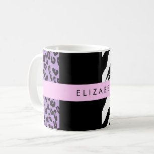 Leopard Print, Zebra tryck, Lila, ditt namn Kaffemugg