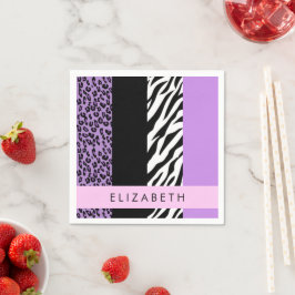 Leopard Print, Zebra tryck, Lila, ditt namn Pappersservett