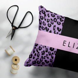 Leopard Print, Zebra tryck, Lila, ditt namn Prydnadskudde
