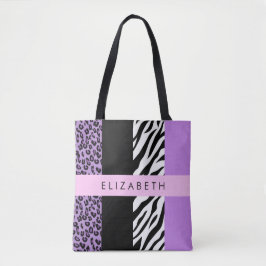 Leopard Print, Zebra tryck, Lila, ditt namn Tygkasse