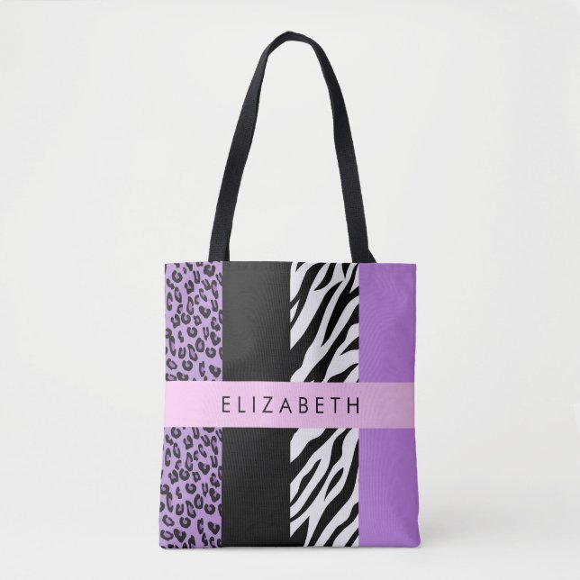 Leopard Print, Zebra tryck, Lila, ditt namn Tygkasse (Framsida)