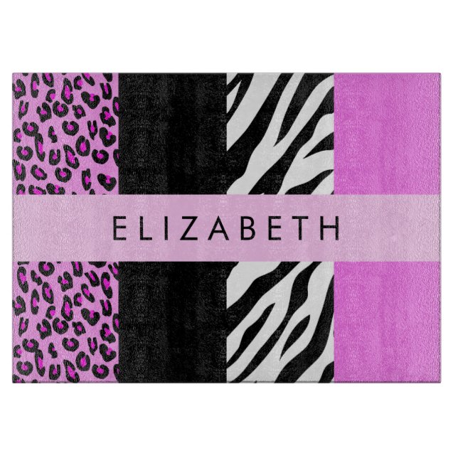 Leopard Print, Zebra tryck, Rosa, ditt namn (Framsidan)