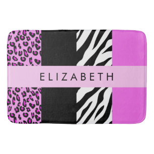 Leopard Print, Zebra tryck, Rosa, ditt namn Badrumsmatta