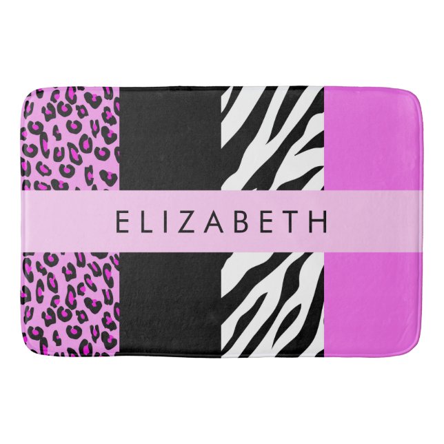 Leopard Print, Zebra tryck, Rosa, ditt namn Badrumsmatta (Framsidan)