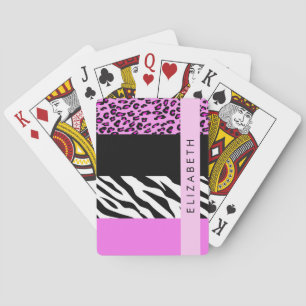 Leopard Print, Zebra tryck, Rosa, ditt namn Casinokort