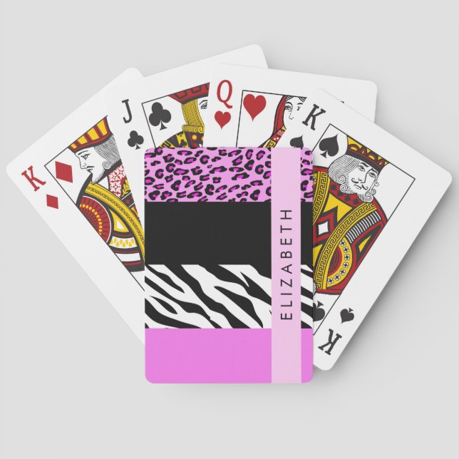 Leopard Print, Zebra tryck, Rosa, ditt namn Casinokort (Baksidan)