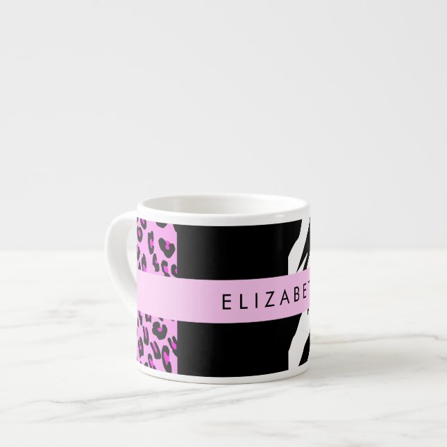 Leopard Print, Zebra tryck, Rosa, ditt namn Espressomugg (Framsida vänster)