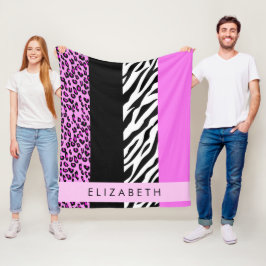 Leopard Print, Zebra tryck, Rosa, ditt namn Fleecefilt