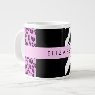 Leopard Print, Zebra tryck, Rosa, ditt namn Jumbo Mugg