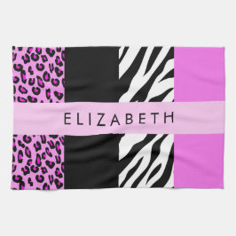 Leopard Print, Zebra tryck, Rosa, ditt namn Kökshandduk
