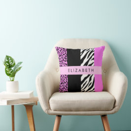 Leopard Print, Zebra tryck, Rosa, ditt namn Kudde