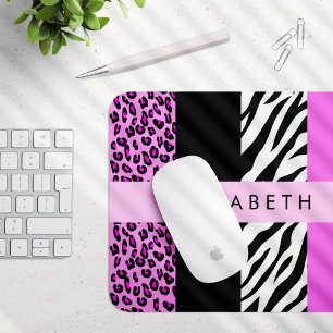 Leopard Print, Zebra tryck, Rosa, ditt namn Musmatta