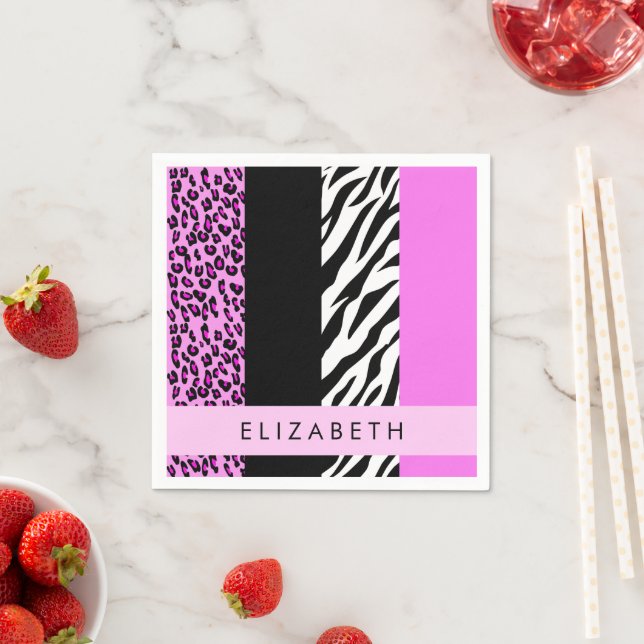 Leopard Print, Zebra tryck, Rosa, ditt namn Pappersservett (Insitu)