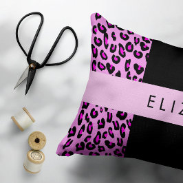 Leopard Print, Zebra tryck, Rosa, ditt namn Prydnadskudde