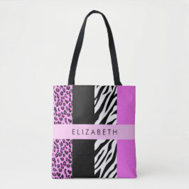 Leopard Print, Zebra tryck, Rosa, ditt namn Tygkasse