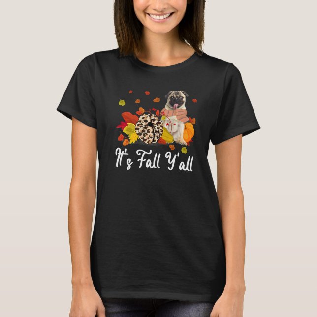 Leopard Pumpa Faller Det Är Höst Folket Gul Mops T Shirt (Framsida)