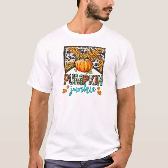 Leopard Pumpa Junkie Höstblad T Shirt (Framsida)