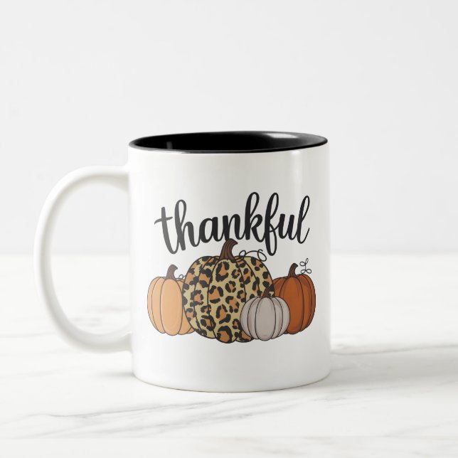Leopard Pumpa Säsong Tackgivningsdag Halloween Hös Två-Tonad Mugg (Vänster)