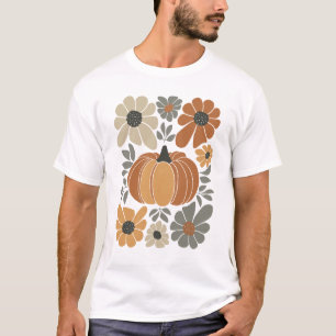 Leopard Pumpkin Blommigt Retro Fall Retro Autumn V T Shirt