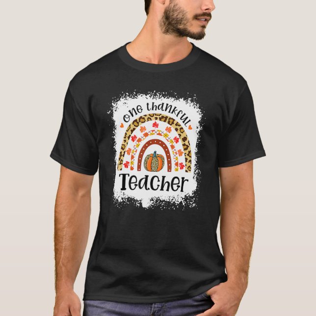 Leopard Pumpkin Fall Rainbow One Thankful Teacher T Shirt (Framsida)
