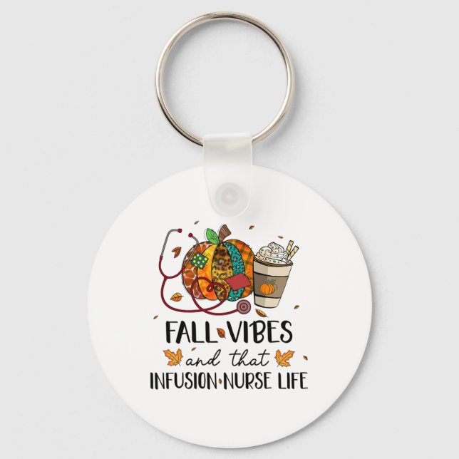 Leopard Pumpkin Fall Vibes och infusionssjuksköter Nyckelring (Framsida)