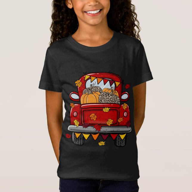 Leopard Pumpkin Farm Lastbil Maple löv Hej Fall T Shirt (Framsida)