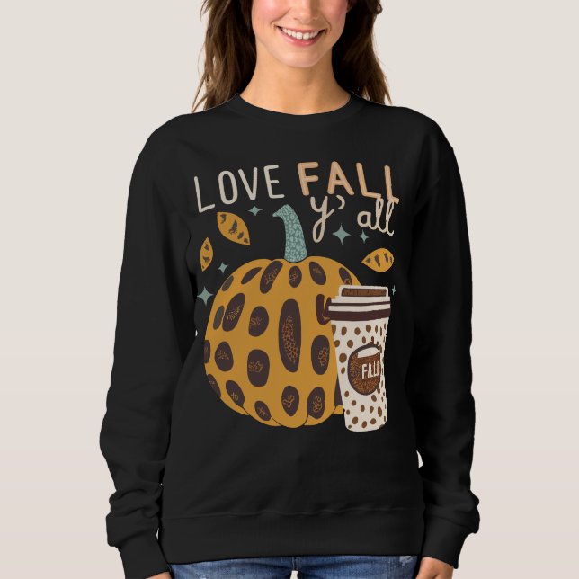 Leopard Pumpkin och Coffee Kärlek Fall Ya'll T Shirt (Framsida)