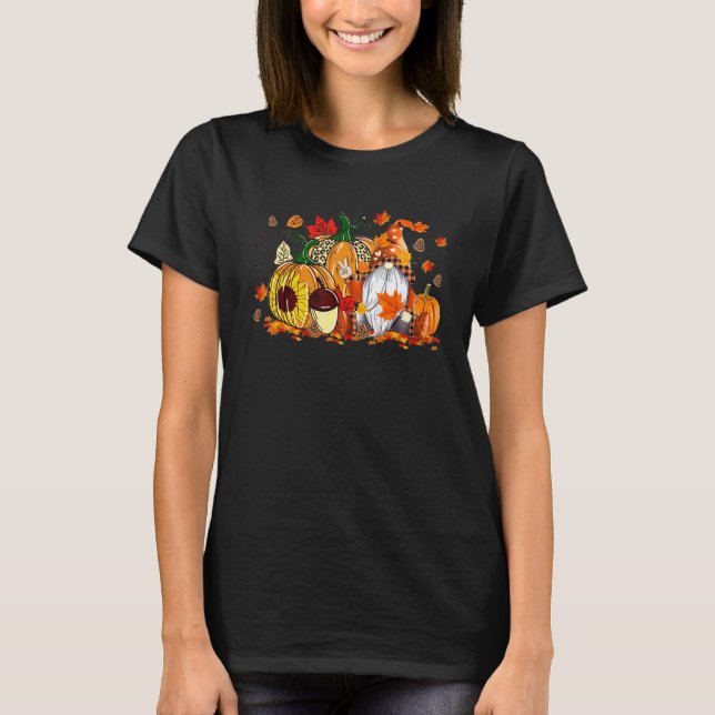 Leopard Pumpkin Print Plaid Gnomes Fall Autumn Tha T Shirt (Framsida)