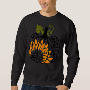 Leopard Pumpkin Solros Fall Autumn Halloween Th Lång Ärmad Tröja