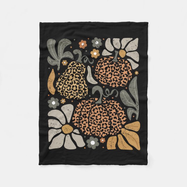 Leopard Pumpkin with Flowers Boho Blommigt Thanksg Fleecefilt (Framsidan)