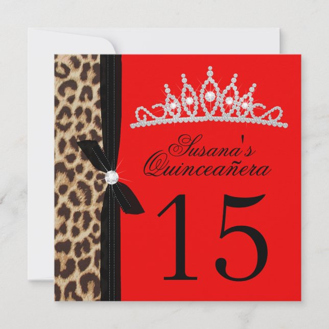 leopard Quinceanera Inbjudningar (Framsida)