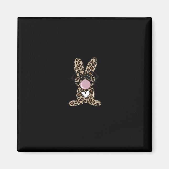 Leopard Rabbit Bunny Blowing Bubble Gum Påsk Day Magnet (Framsidan)