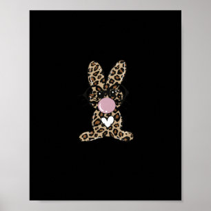 Leopard Rabbit Bunny Blowing Bubble Gum Påsk Day Poster