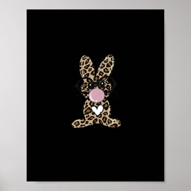 Leopard Rabbit Bunny Blowing Bubble Gum Påsk Day Poster (Framsidan)