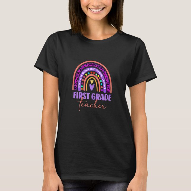 Leopard Rainbow 1st Klass First Lacher Första dage T Shirt (Framsida)