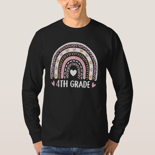 Leopard Rainbow 4th Grade Teacher Funny Back To Sc T Shirt (Framsida)