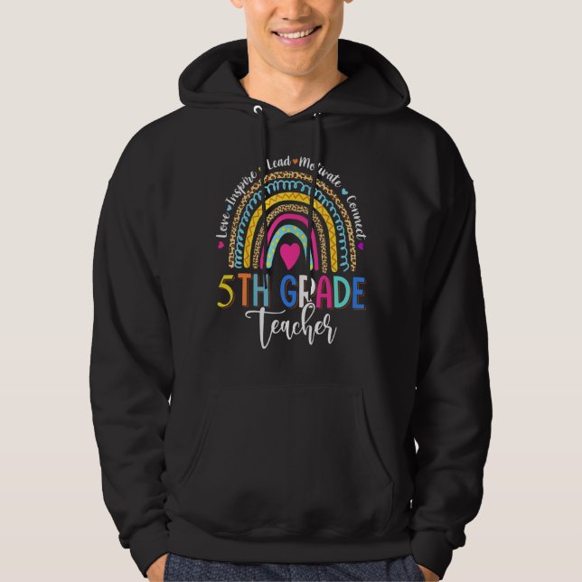 Leopard Rainbow 5:e Klass-läraren Back to school Hoodie (Framsida)
