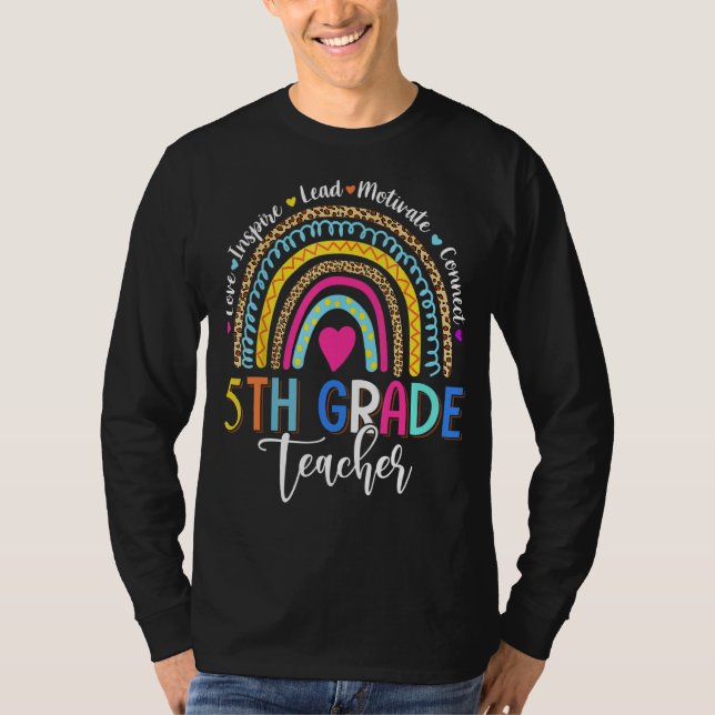 Leopard Rainbow 5:e Klass-läraren Back to school T Shirt (Framsida)