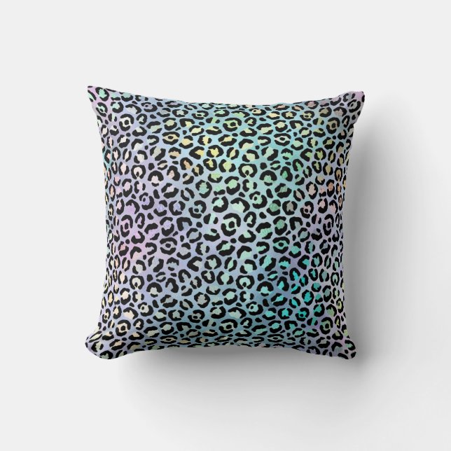 *~* Leopard Rainbow Animal Print Black Spots Kudde (Framsida)