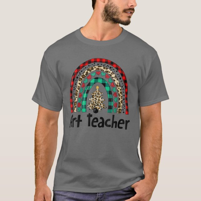 Leopard Rainbow Art Teacher Julgran Julafton Pa T Shirt (Framsida)